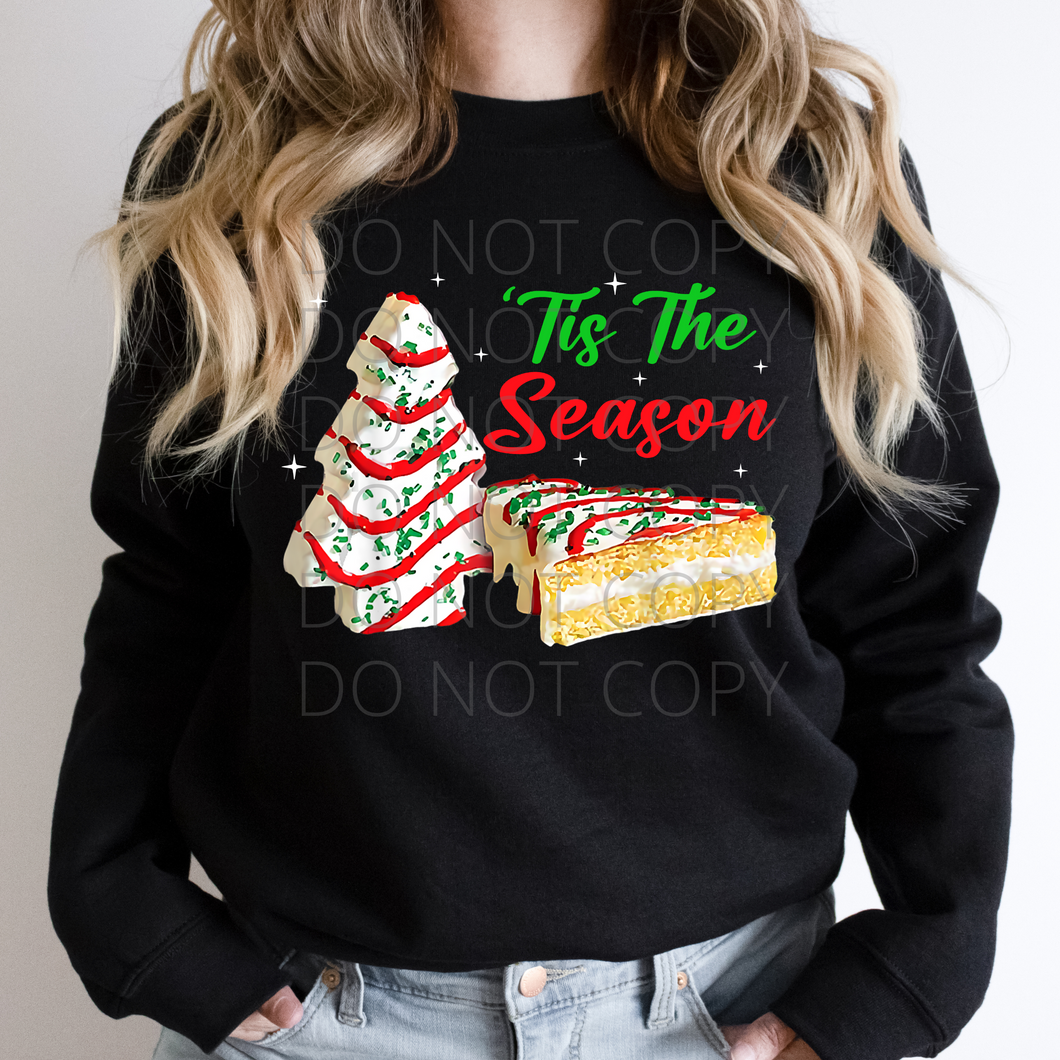 Tis the Season Christmas tree debbie cakes **THIN** Screen Print Transfer adult size