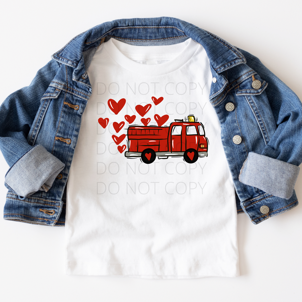 Valentine Fire Truck Screen Print Transfer kid size